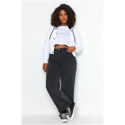 Trendyol Curve Gri Yüksek Bel Paçası Kıvırma Detaylı Geniş Kesim Jeans TBBSS23CJ00002