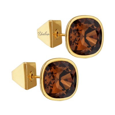 Пусеты Триумф (кристаллы SW шоколад 10мм; покрытие золото), Есть комплект