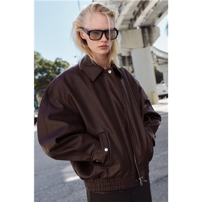 LEATHER-EFFECT BOMBER JACKET