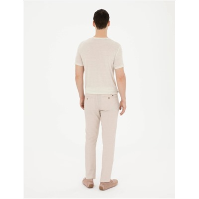 Bej Slim Fit Keten Karışımlı Kanvas Pantolon