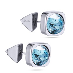 Пусеты Теннис (кристаллы SW аквамарин 8мм; покрытие родий), Есть комплект