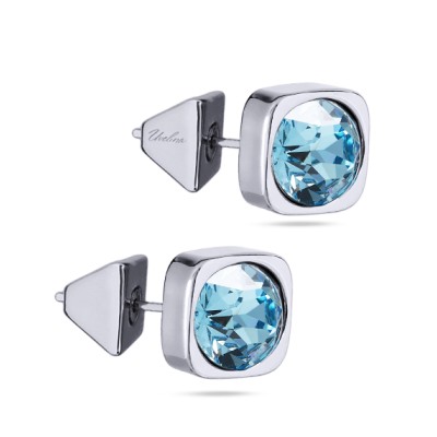 Пусеты Теннис (кристаллы SW аквамарин 8мм; покрытие родий), Есть комплект