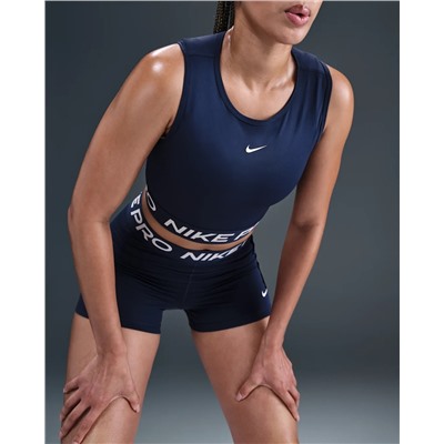 Nike Pro Women's Dri-FIT Cropped Tank Top - Midnight Navy/White