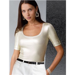 Футболка облегающая из хлопка в рубчик с U вырезом и матовым покрытием металлик