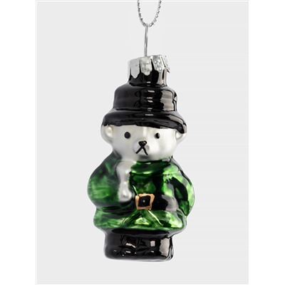 Игрушка елочная, 4 см, стекло, зеленая, Мишка, New year