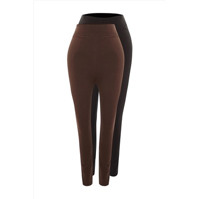 Trendyol Curve Siyah-Kahverengi 2'li Paket Örme Tayt TBBSS22TA0057