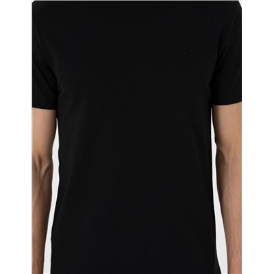 Siyah %100 Pamuk Slim Fit Bisiklet Yaka Basic Tişört