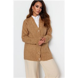 TRENDYOL MODEST Bej Düğmeli V Yaka Triko Hırka TCTAW22HI0397