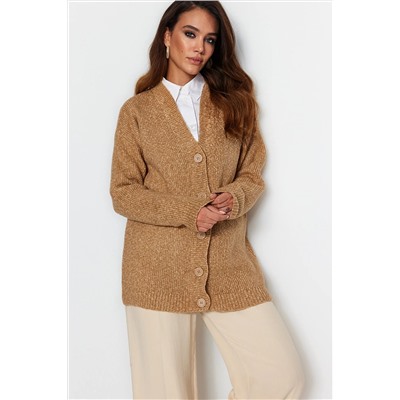 TRENDYOL MODEST Bej Düğmeli V Yaka Triko Hırka TCTAW22HI0397