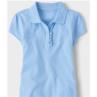 Complete The Look!   Full Size Full Size  The Children’s Place  Girls Uniform Ruffle Pique Polo - blue