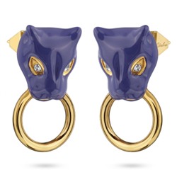 Серьги Пантера (эмаль фиолетовая, кристаллы SW белые; покрытие золото), Есть комплект