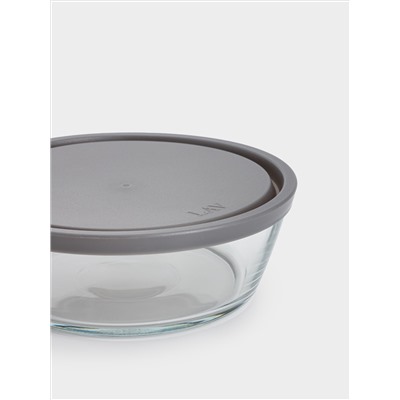 Контейнер, 1,1 л, стекло/пластик, круглый, серый, Basis