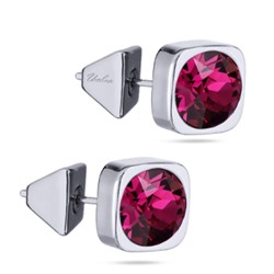 Пусеты Теннис (кристаллы SW фуксия 7мм; покрытие родий), Есть комплект