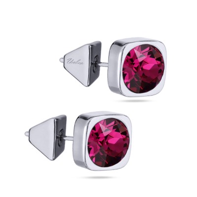 Пусеты Теннис (кристаллы SW фуксия 7мм; покрытие родий), Есть комплект