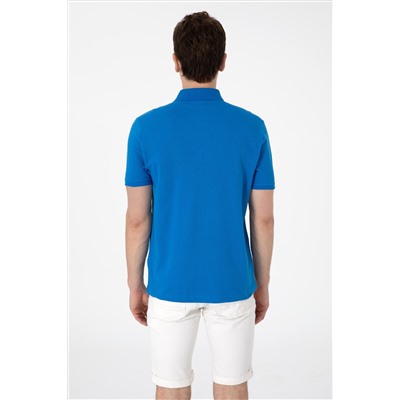 Erkek Regular Fit Polo Yaka Kobalt Mavi Basic Tişört