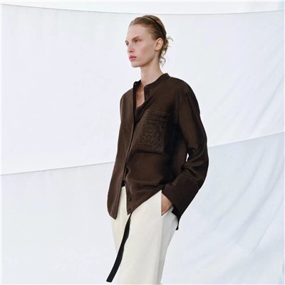 Женская рубашка с вышитым карманом из смесового тенселя ЗАР*А