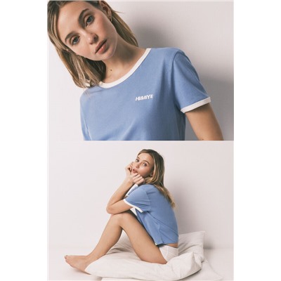 Camiseta lisa manga corta 100% algodón azul