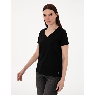 Siyah Regular Fit V Yaka Basic Tişört