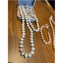 Жемчужный набор из 3-х предметов бусы+браслет+серьги