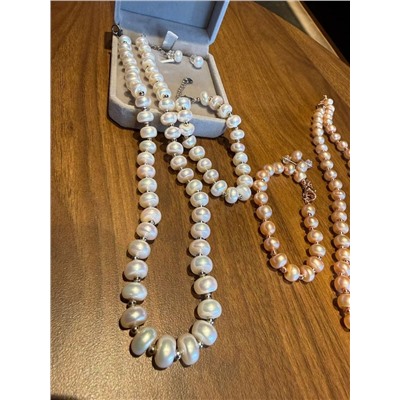 Жемчужный набор из 3-х предметов бусы+браслет+серьги