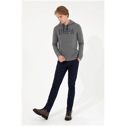 Erkek Antrasit Melanj Kapüşonlu Basic Sweatshirt