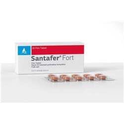 SANTAFER FORT 100 MG / 0.35 MG FILM KAPLI TABLET demir III hidroksit + folik asit