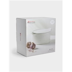 Кастрюля, 3 л, с крышкой, фарфор P, круглая, молочная, в крапинку, Speckle