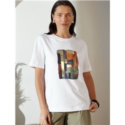 Свободная футболка с принтом из премиального хлопка с эластаном