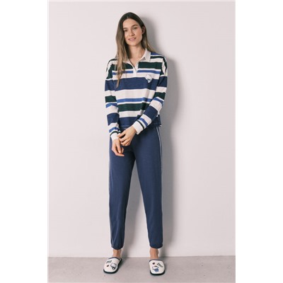 Pijama largo Hello Kitty algodón polo rayas