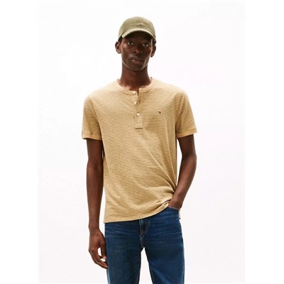 Slub Cotton Striped Short-Sleeve Henley