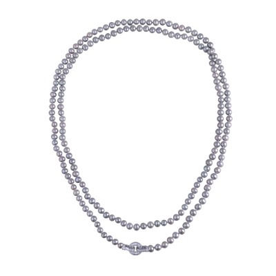 Колье (жемчуг серо-голубой 7-8мм, фианит; покрытие родий) 140см, Есть комплект