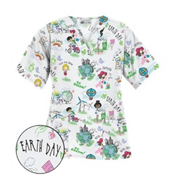 UA Earth Day White Print Scrub Top