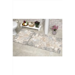 WOOLLY HOME COLLECTİON Gri-krem Eskitme Desenli 2'li Banyo Halı Takımı (40x60/60x100) WLLY-BNY644