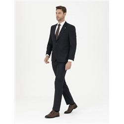 Lacivert Slim Fit Çizgili Takım Elbise