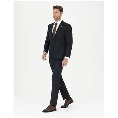 Lacivert Slim Fit Çizgili Takım Elbise