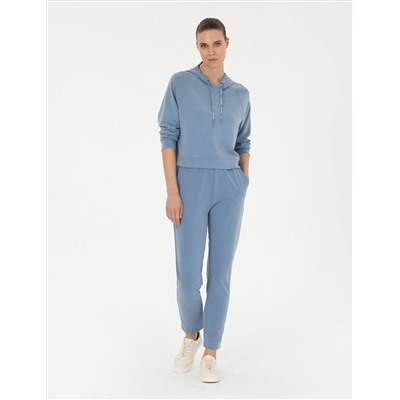 İndigo Regular Fit Modal Kumaş Crop Sweatshirt