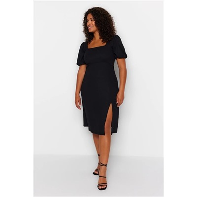 Trendyol Curve Siyah Yırtmaçlı Örme Elbise TBBSS23AH00280
