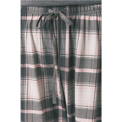 Pijama largo 100% algodón gris cuadros Stitch