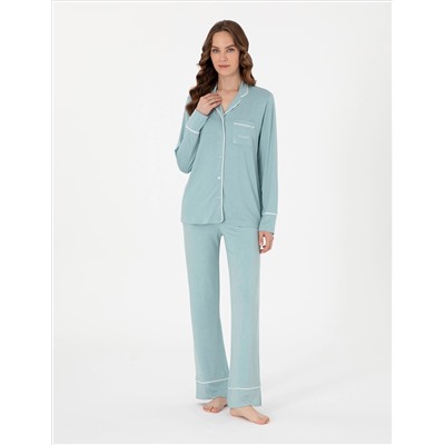 Su Yeşili Gömlek Pijama Takımı