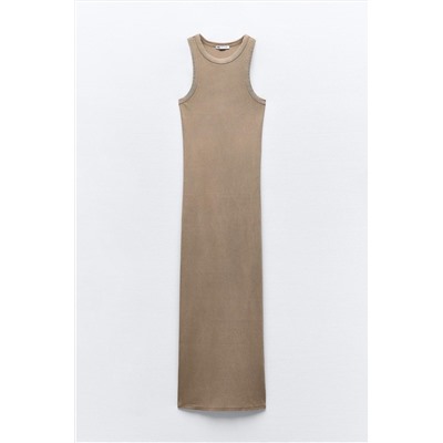 WASHED-EFFECT RIBBED FITTED DRESS