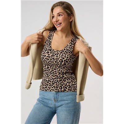 Майка базовая в рубчик леопардовая