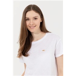 Kadın Beyaz Bisiklet Yaka Tişört