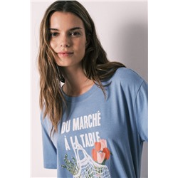 Camiseta manga corta 100% algodón azul