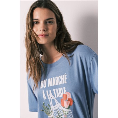 Camiseta manga corta 100% algodón azul