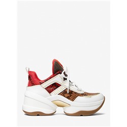 MICHAEL MICHAEL KORS Olympia Two-Tone Snake Embossed Leather Trainer