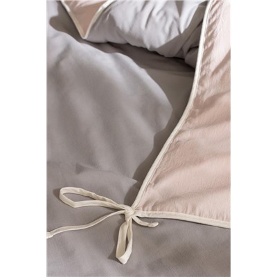 Aimon King Size %100 Pamuk Yıkamalı Bağlamalı Nevresim Takımı - Gri/Pudra