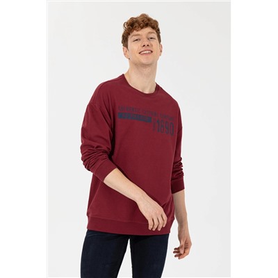 Erkek Vişne Bisiklet Yaka Sweatshirt