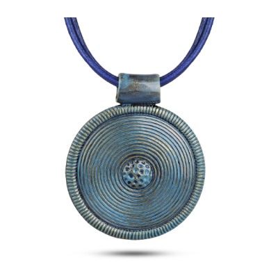 Кулон (кожа синяя; покрытие: бронза синяя)