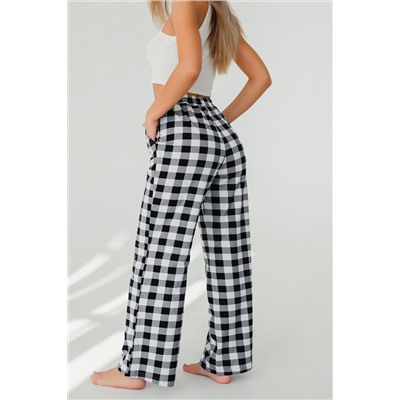 Брюки палаццо домашние широкие красная клетка