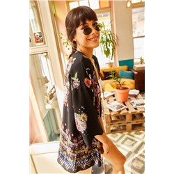 Olalook, Kadın Siyah Eteği Sulu Kimono KMN-00000016